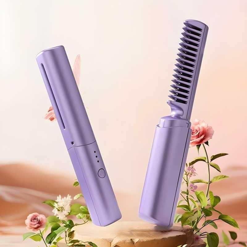 Portable Cordless Mini Hair Straightener – Rechargeable Hot Comb | Travel-Ready Styling Tool